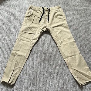 Tan Drake joggers with cut off ends, in great condition, and super comfortable